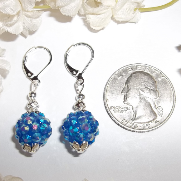 Sparkly Blue Pave Beaded Earrings Aurora Borealis Earring Set Pair Earring 4987 - Picture 2 of 8